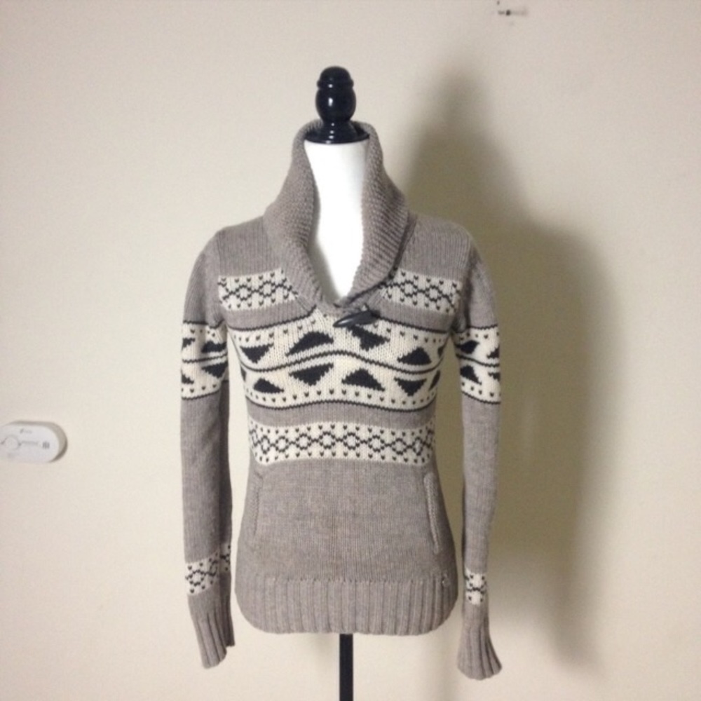 TNA Cream Tribal Lambswool Sweater Size: Small